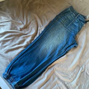 High waisted denim joggers